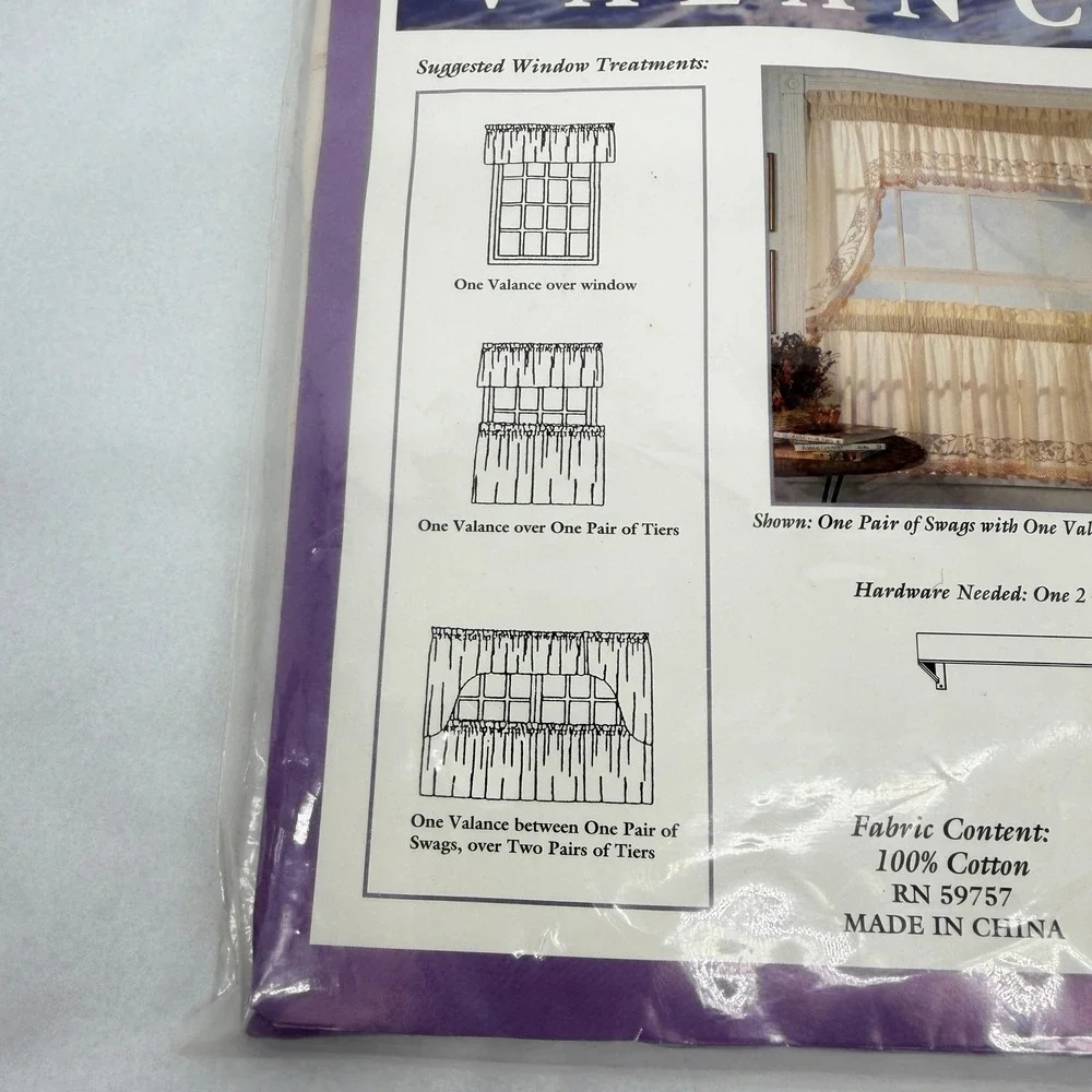 Verona Window Valance Ecru Crochet Lace Trim 100% Cotton Shabby Chic 60x14 NEW